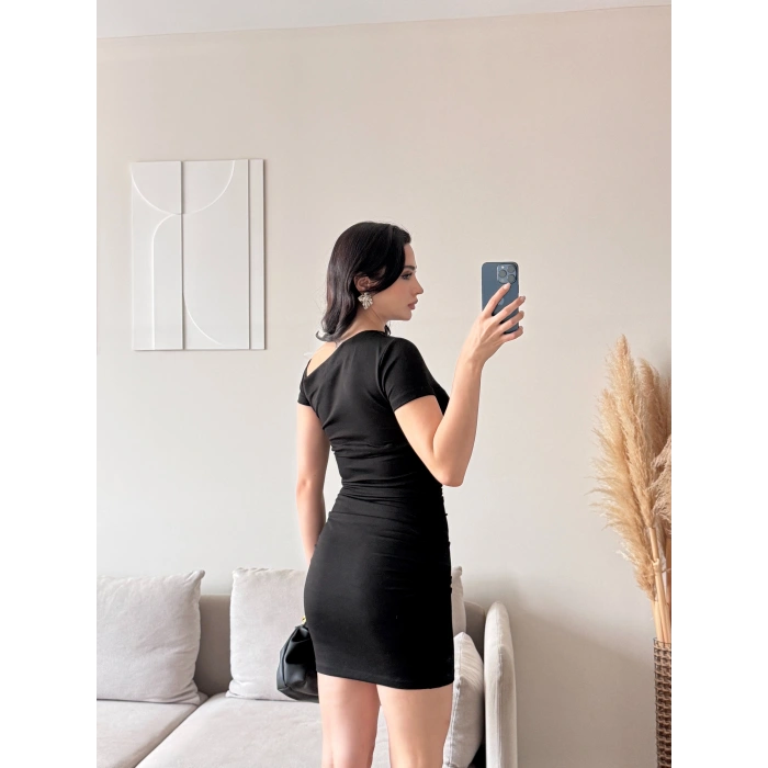 Kuşgözü Yaka Elbise - SİYAH