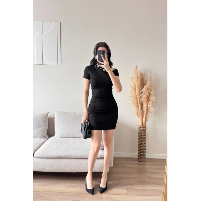 Kuşgözü Yaka Elbise - SİYAH