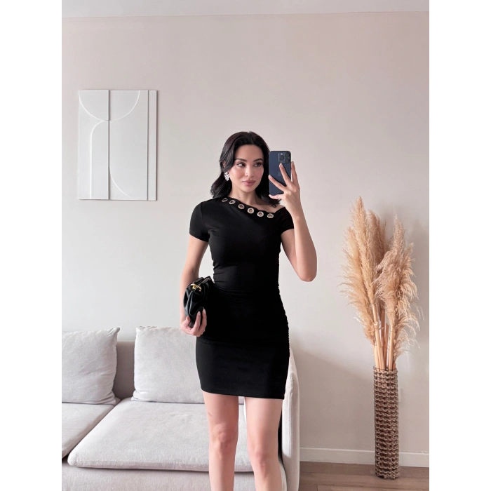 Kuşgözü Yaka Elbise - SİYAH