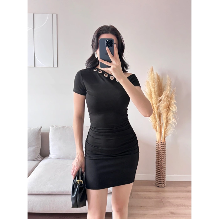 Kuşgözü Yaka Elbise - SİYAH