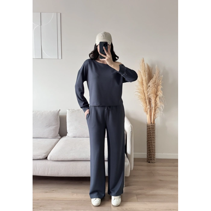 Kayık Yaka Oys Takım - FÜME