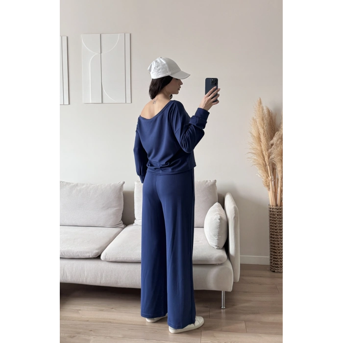 Kayık Yaka Oys Takım - İNDİGO