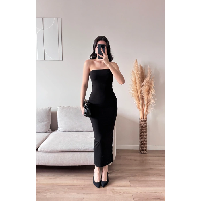 Yırtmaç Detay Steaplez Elbise - GRİ