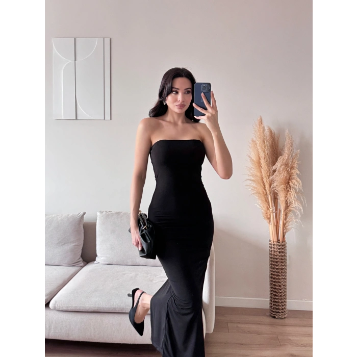 Yırtmaç Detay Steaplez Elbise - GRİ