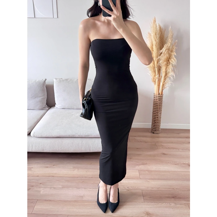 Yırtmaç Detay Steaplez Elbise - GRİ