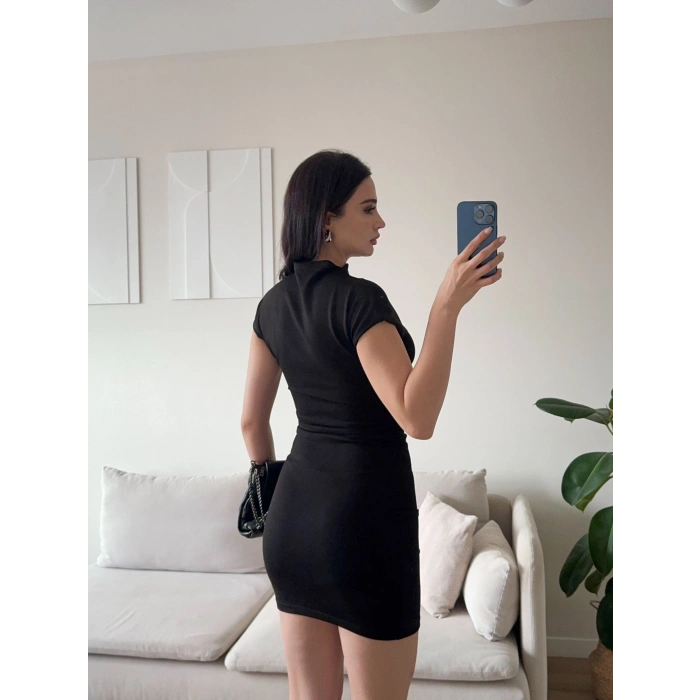 Balıkçı Yaka Kısa Kol Elbise