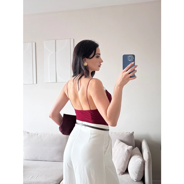 Askılı Basic Bodysuit - BORDO