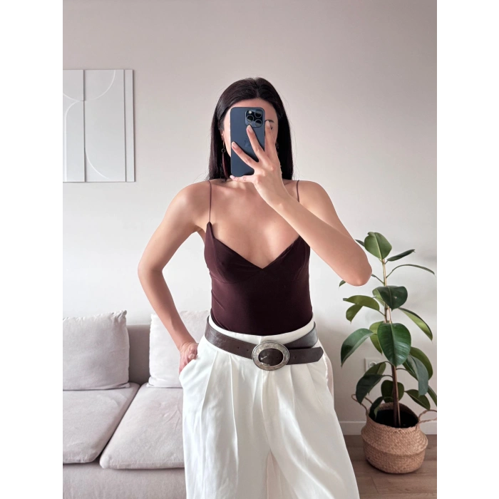 Askılı Basic Bodysuit - KAHVE