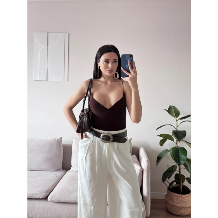 Askılı Basic Bodysuit - KAHVE