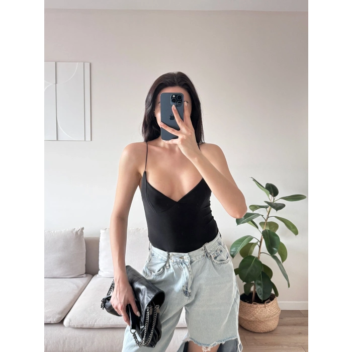 Askılı Basic Bodysuit - SİYAH