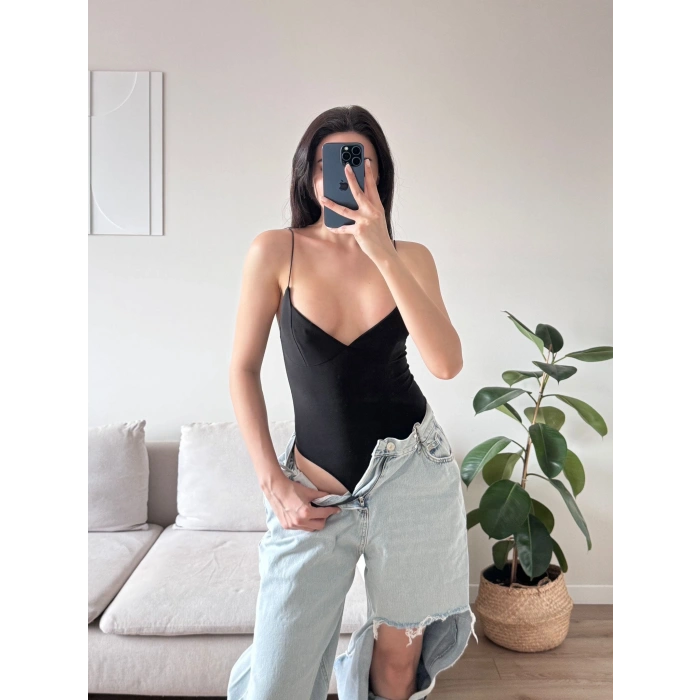 Askılı Basic Bodysuit - SİYAH