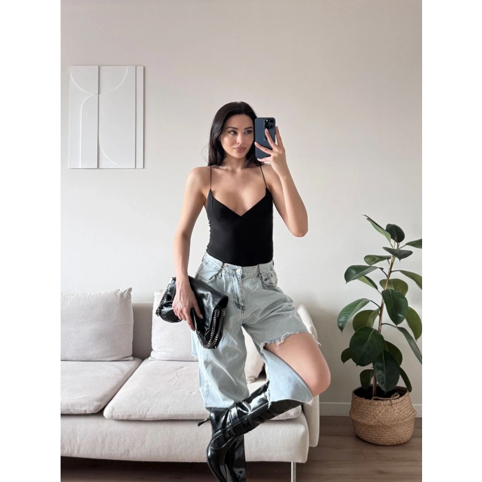 Askılı Basic Bodysuit - SİYAH