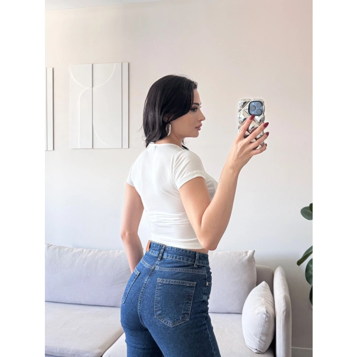 Kısa Kol Basic Crop - BEYAZ
