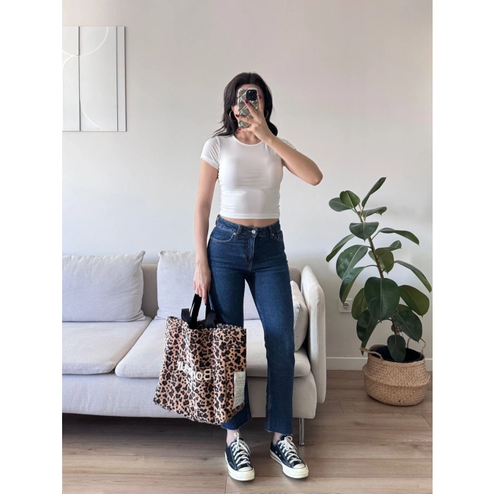 Kısa Kol Basic Crop - BEYAZ