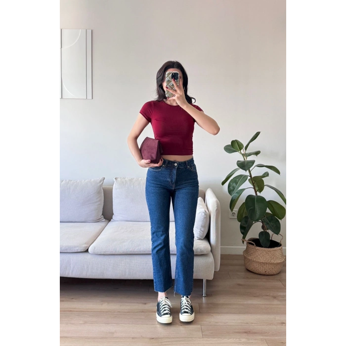 Kısa Kol Basic Crop - BORDO