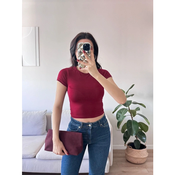 Kısa Kol Basic Crop - BORDO