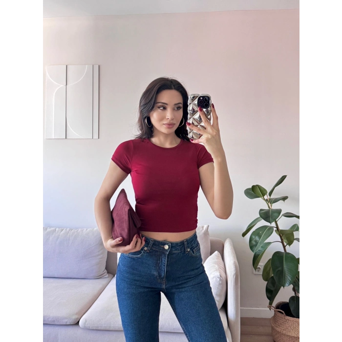 Kısa Kol Basic Crop - BORDO
