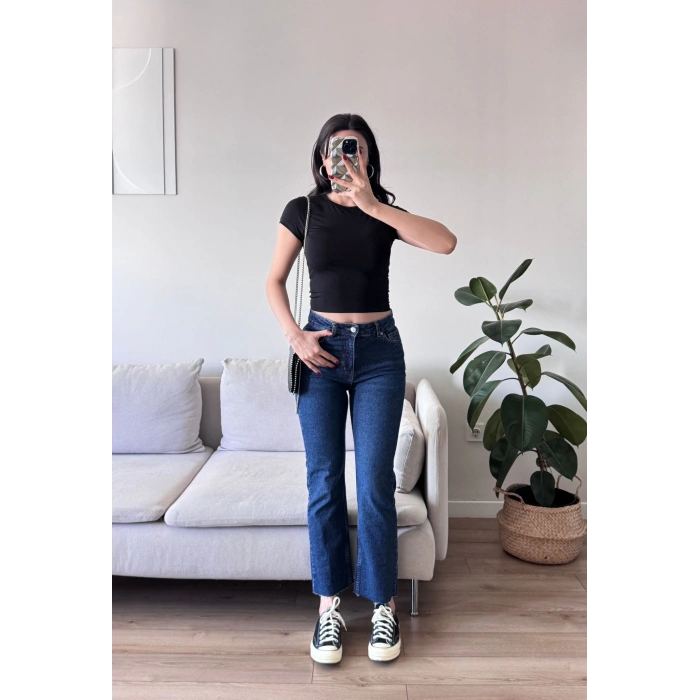 Kısa Kol Basic Crop - SİYAH