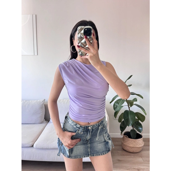 Drapeli Kolsuz Bluz - LİLA