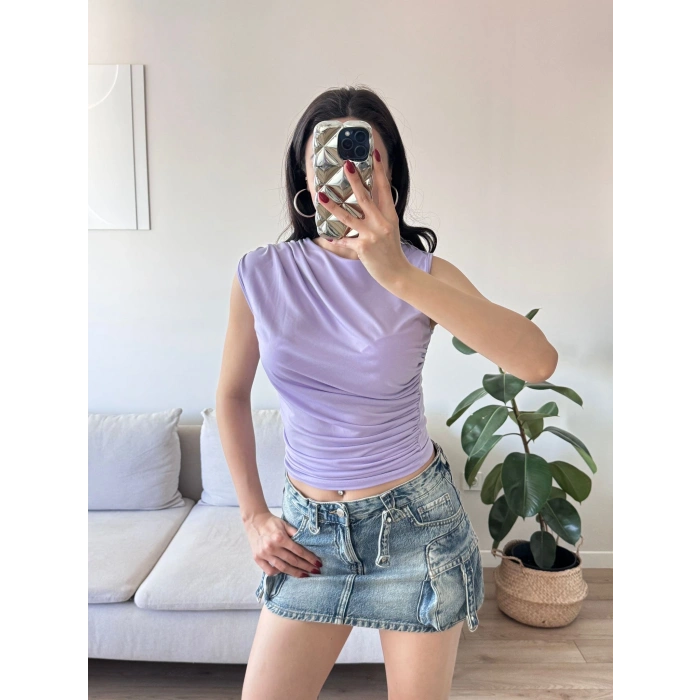 Drapeli Kolsuz Bluz - LİLA