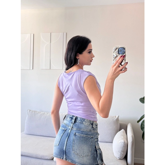 Drapeli Kolsuz Bluz - LİLA
