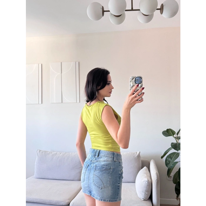 Drapeli Kolsuz Bluz - YEŞİL