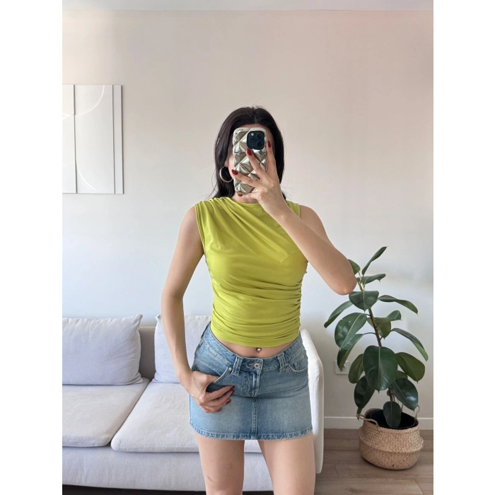 Drapeli Kolsuz Bluz - YEŞİL