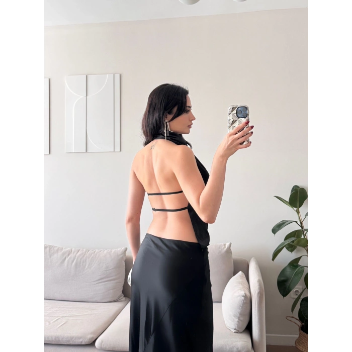 Sırt Dekolte Degaje Bluz - SİYAH