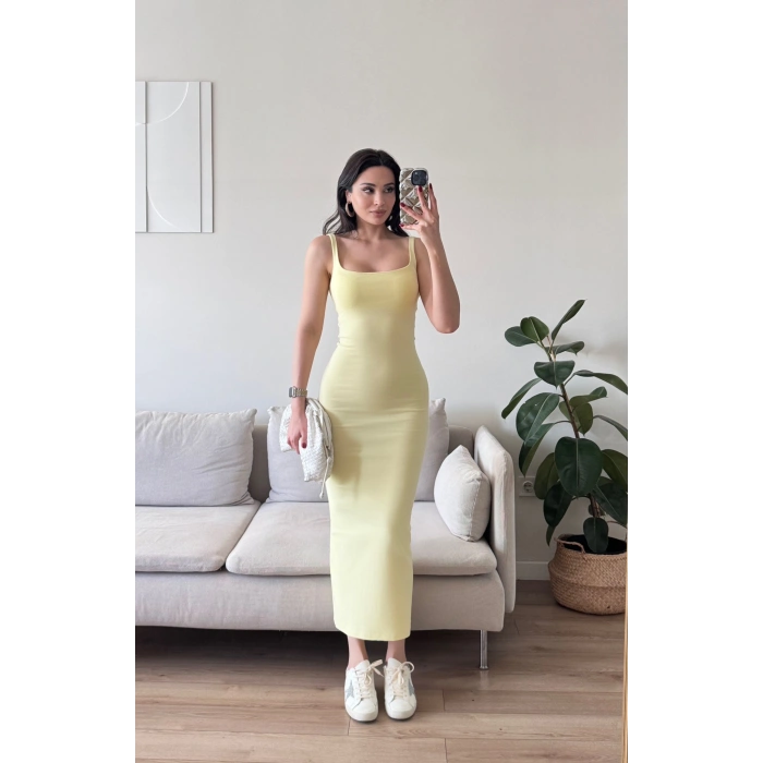 Ön Arka Kare Elbise - SARI