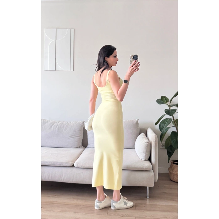 Ön Arka Kare Elbise - SARI