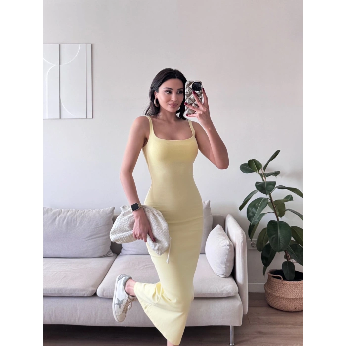 Ön Arka Kare Elbise - SARI