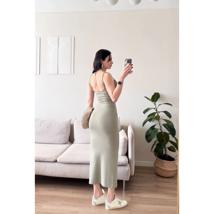 Ön Arka Kare Elbise - YEŞİL