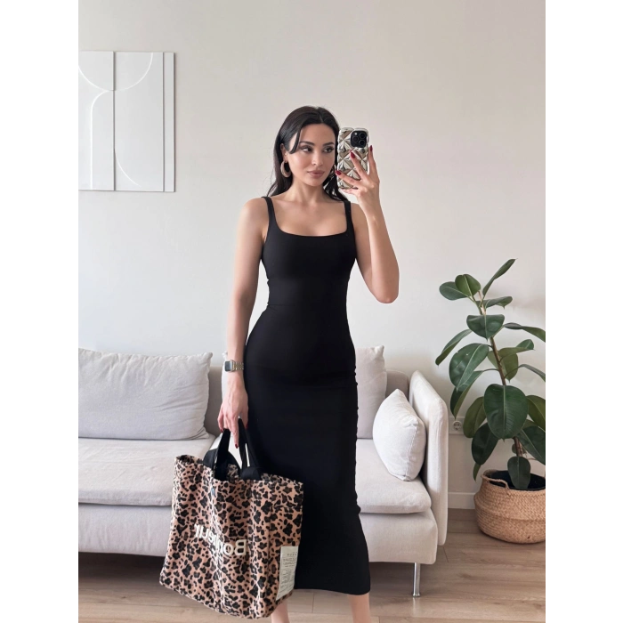 Ön Arka Kare Elbise - SİYAH