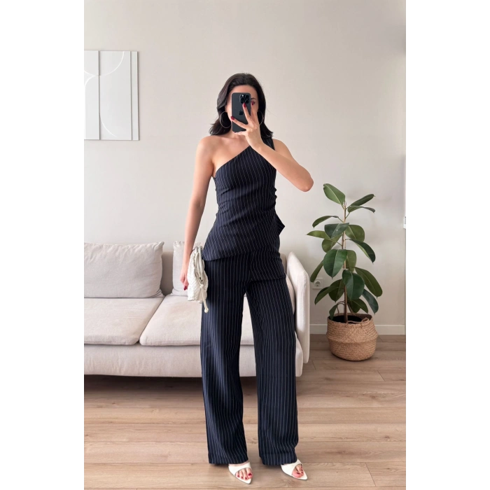 Tek Omuz Çizgili Takım - LACİVERT