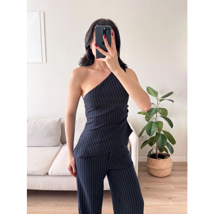 Tek Omuz Çizgili Takım - LACİVERT