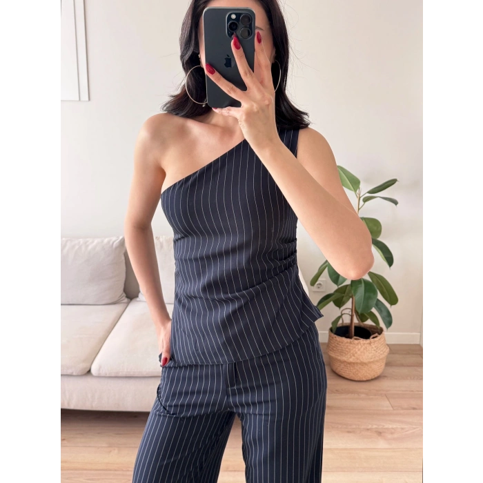 Tek Omuz Çizgili Takım - LACİVERT