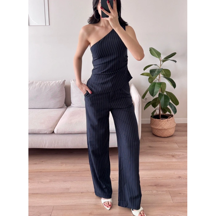 Tek Omuz Çizgili Takım - LACİVERT