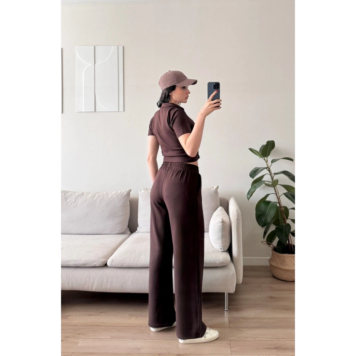 Fermuarlı Polo Modal Takım - KAHVE