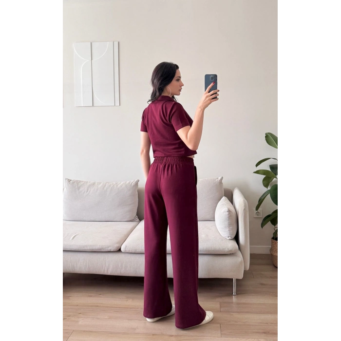Fermuarlı Polo Modal Takım - BORDO