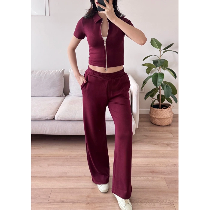 Fermuarlı Polo Modal Takım - BORDO