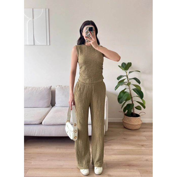 Gofre Yan Büzgü İkili Takım - YEŞİL