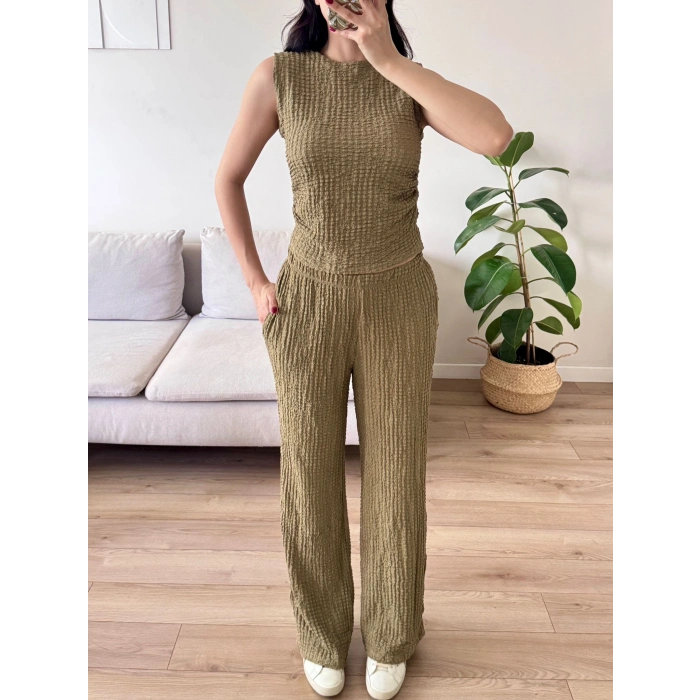 Gofre Yan Büzgü İkili Takım - YEŞİL