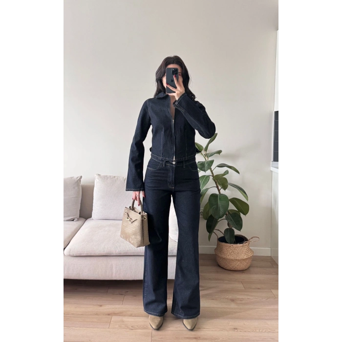 Çift Fermuarlı Denim Takım