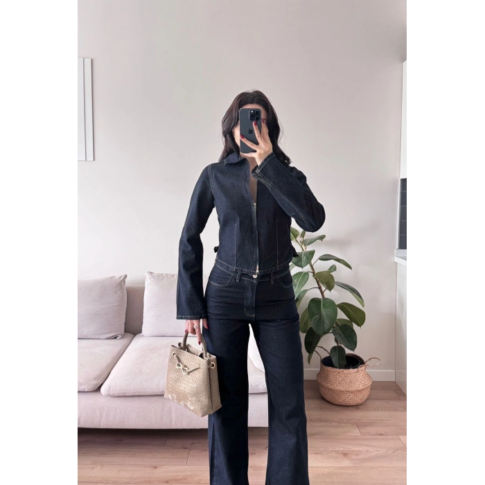 Çift Fermuarlı Denim Takım
