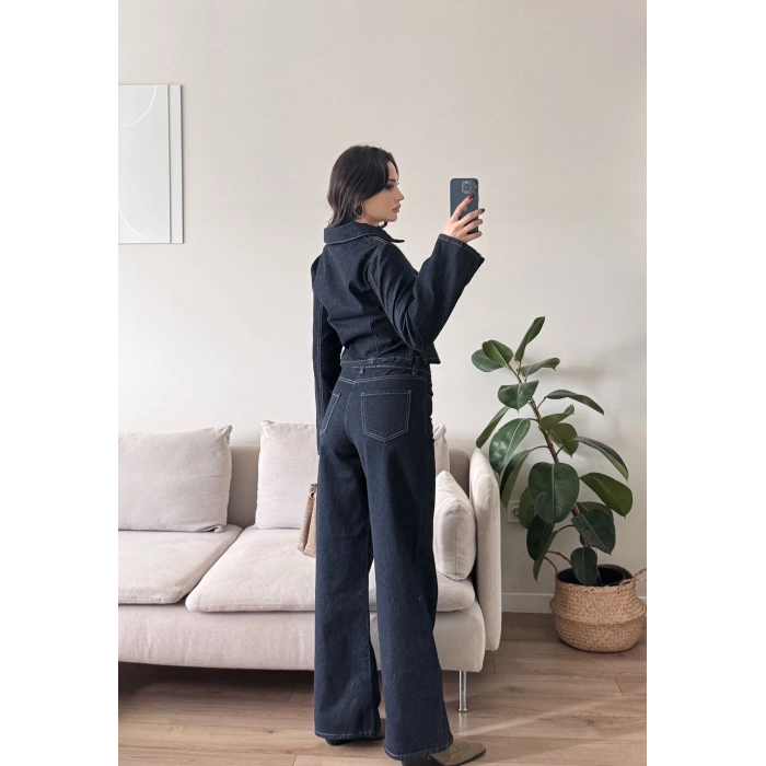 Çift Fermuarlı Denim Takım