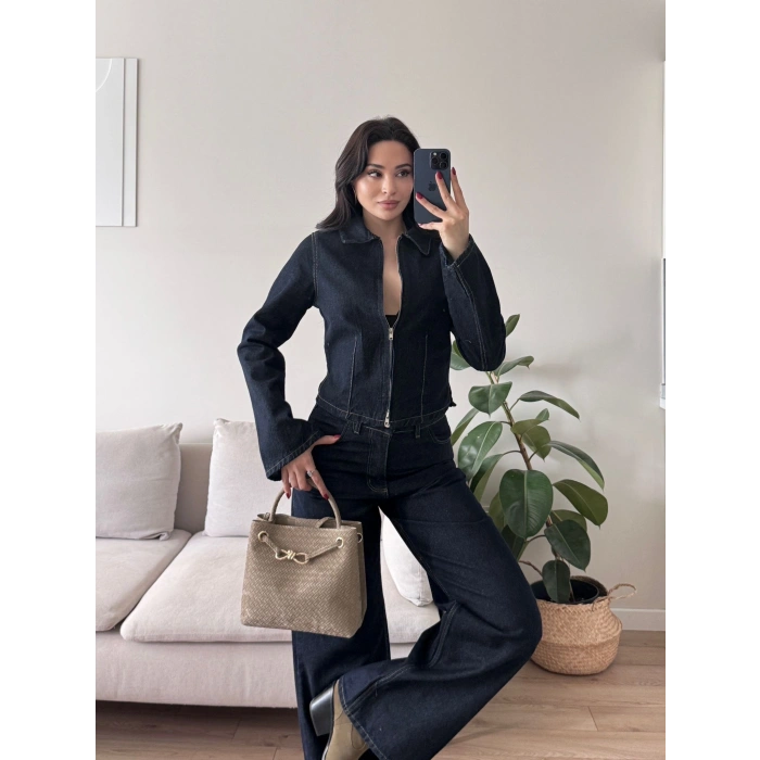 Çift Fermuarlı Denim Takım
