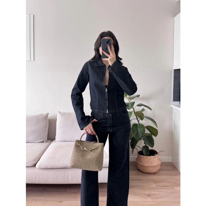 Çift Fermuarlı Denim Takım