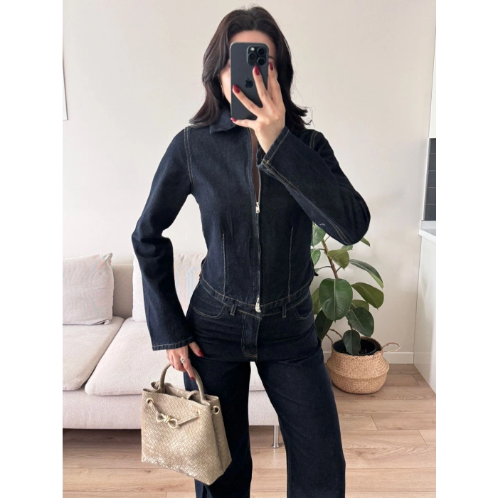 Çift Fermuarlı Denim Takım