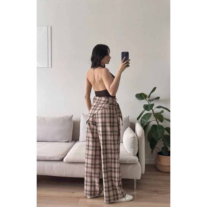 Bel Fular Ekose Pantolon - KAHVE