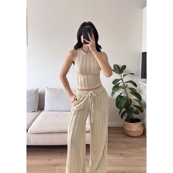 Halter Fitilli İkili Takım - BEJ